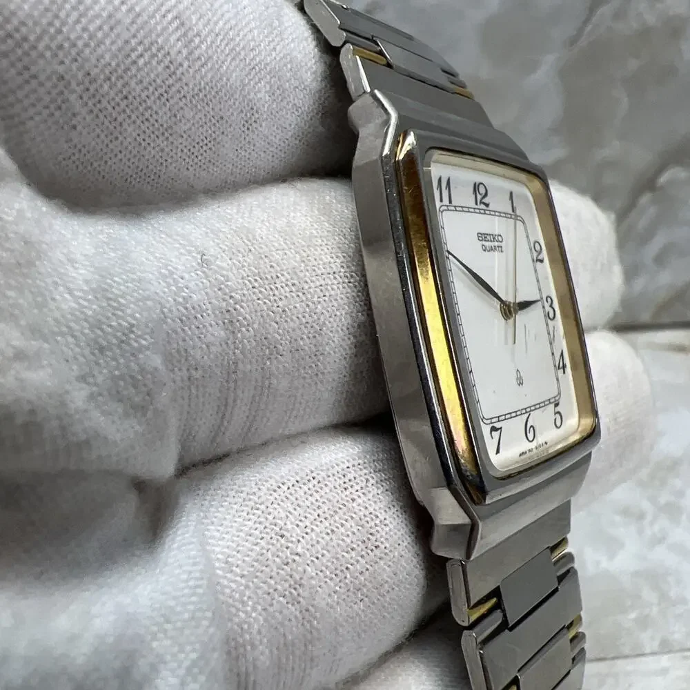 Vintage Seiko Men's Tank Watch 7431-5010 Two Tone Band 2 Jewels TESTED - READ